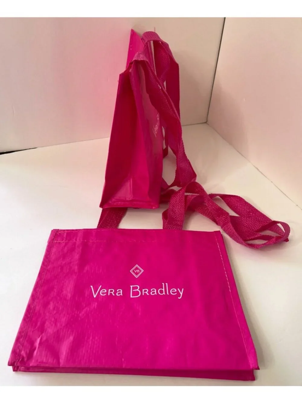 Vera Bradley PINK Shopping Bag Tote Market Tote Reusable Gift Bag Lot of 2